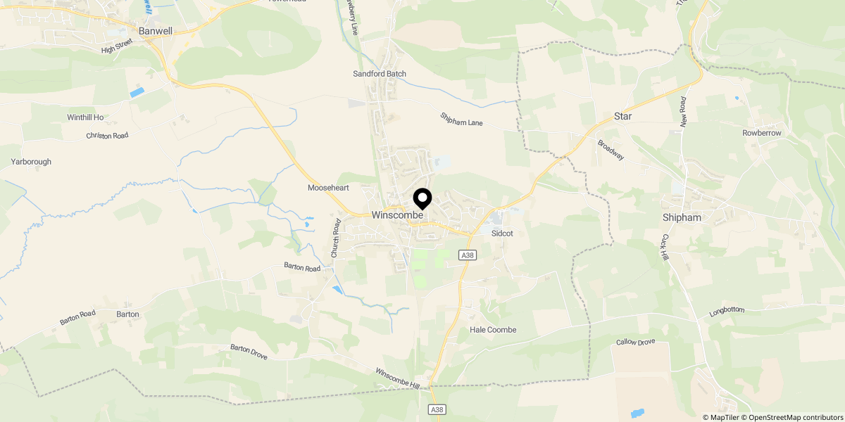 Approximate location of Belmont Road, Winscombe