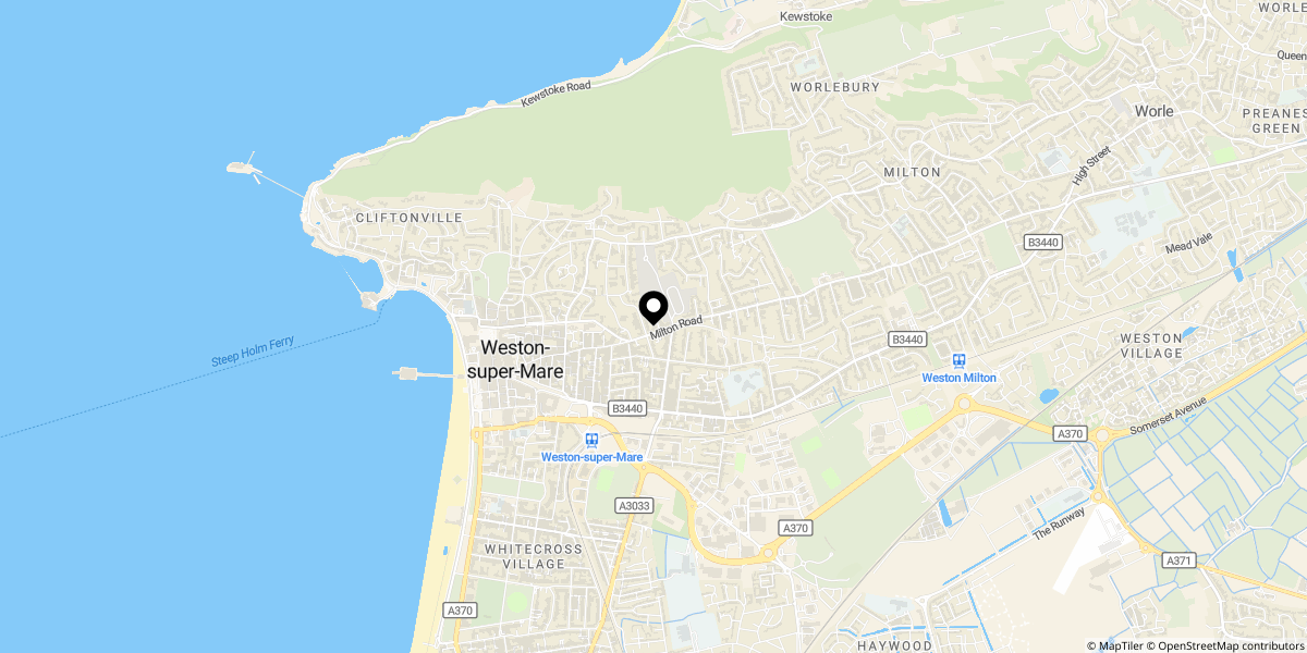 Approximate location of Hill Road, Weston-super-Mare